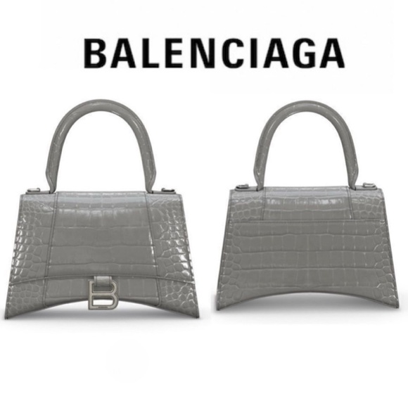 Balenciaga HOURGLASS SMALL CROCODILE EMBOSSED Crossbody Top Handle Shoulder Bag - Picture 2 of 13